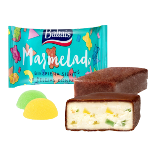 Barrita de requesón con trocitos de gelatinas cubierta de chocolate "Baltais",  38 g