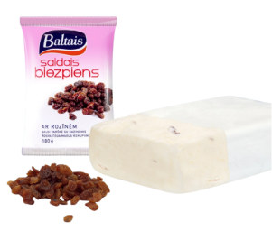 Requesón dulce con pasas  "Baltais", 22.5%, 180 g