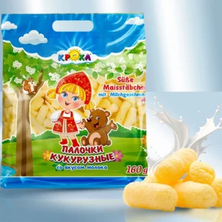 Gusanitos de maiz dulces con sabor de leche Krokha «Lackmann», 160 g