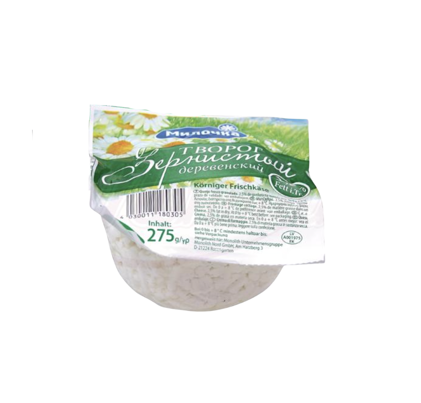 Requesón congelado «Milochka», 2,5%, 275 g