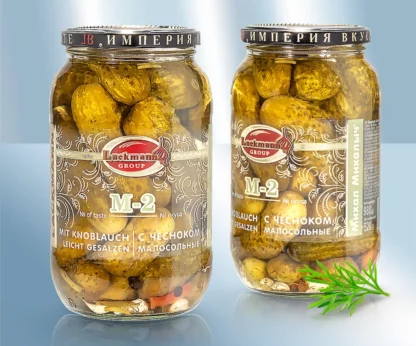 Pepinos marinados con ajo, poco salado «Lackmann», 980 g